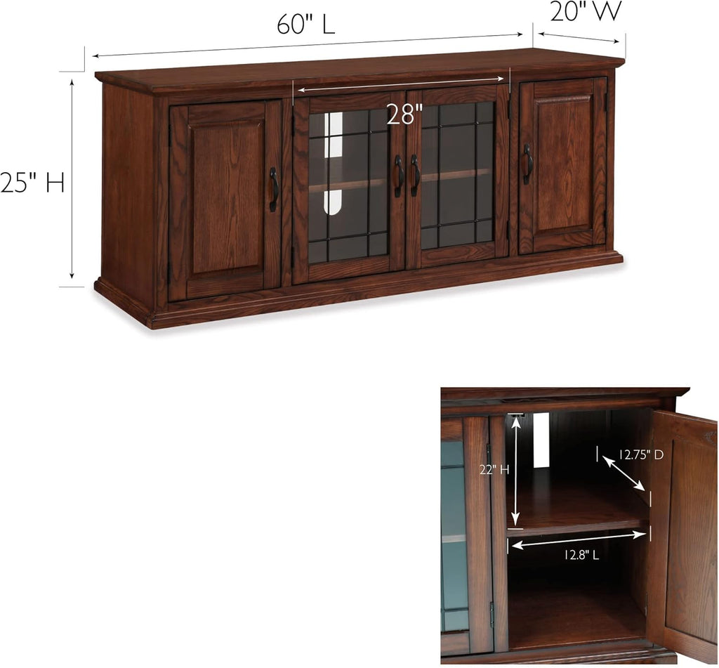 Leick Home 80360 Leaded Glass TV Stand For 65' TV's, Burnished Oak