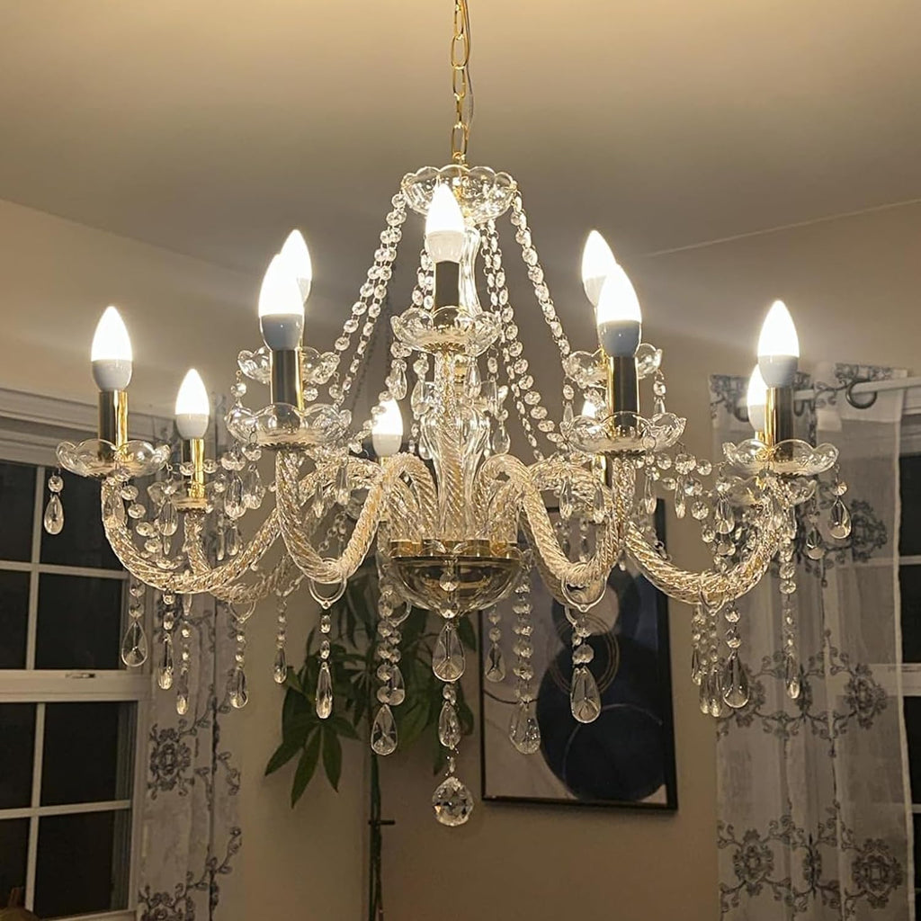 Gorgeous Vintage Crystal Chandelier 12-Lights K9 Large Crystal Candle Chandelier Pendant Ceiling Light Fixture for Living Room Dining Room Hallway Entry Chandeliers
