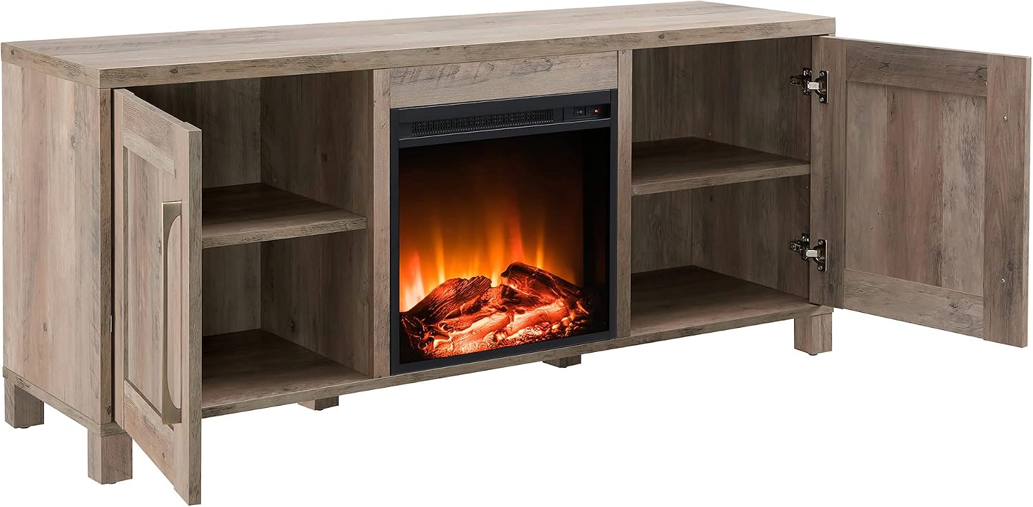 Chabot Rectangular TV Stand with Log Fireplace for TV's up to 65' in Gray Oak