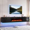 80'' Floating TV Stand with 40' Electric Fireplace, Wall Mounted Entertainment Center with Storage for TVs up to 90', Adjustable 12-Color LED Lights Media TV Console for Living Room