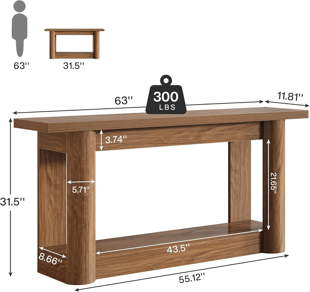 Tribesigns 63-Inch Farmhouse Console Table, Narrow Long Sofa Table Behind The Couch, 2-Tier Storage Entryway Furniture for Hallway, Entrance, Living Room, Rustic Brown