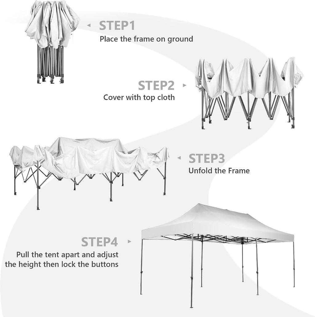 10x20 ft Pop up Canopy Tent, GDY Folding Heavy Duty Height Adjustable Shelter Gazebos with Wheeled Bag, White.