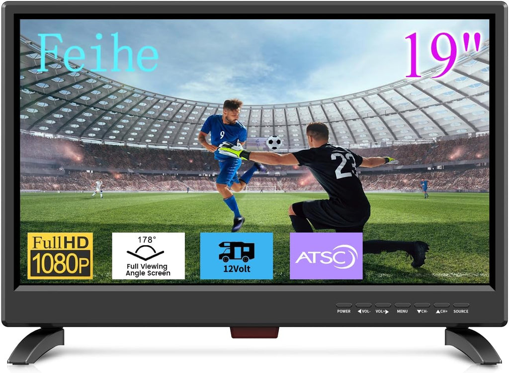 19 Inch LED Widescreen TV with Digital ATSC Tuners HDMI/VGA/RCA/USB, 19 Inch Flat Screen TV w/Built in Dual Speakers for Kitchen and RV Camper(No Smart Telesivion)