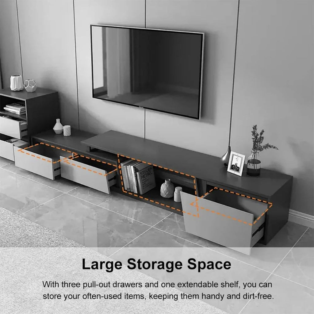 homary Extendable TV Stand with 3 Drawers Minimalist Rectangle Entertainment Center TV Console Up to 110' (70.9'W-110.2'W) (Gray)