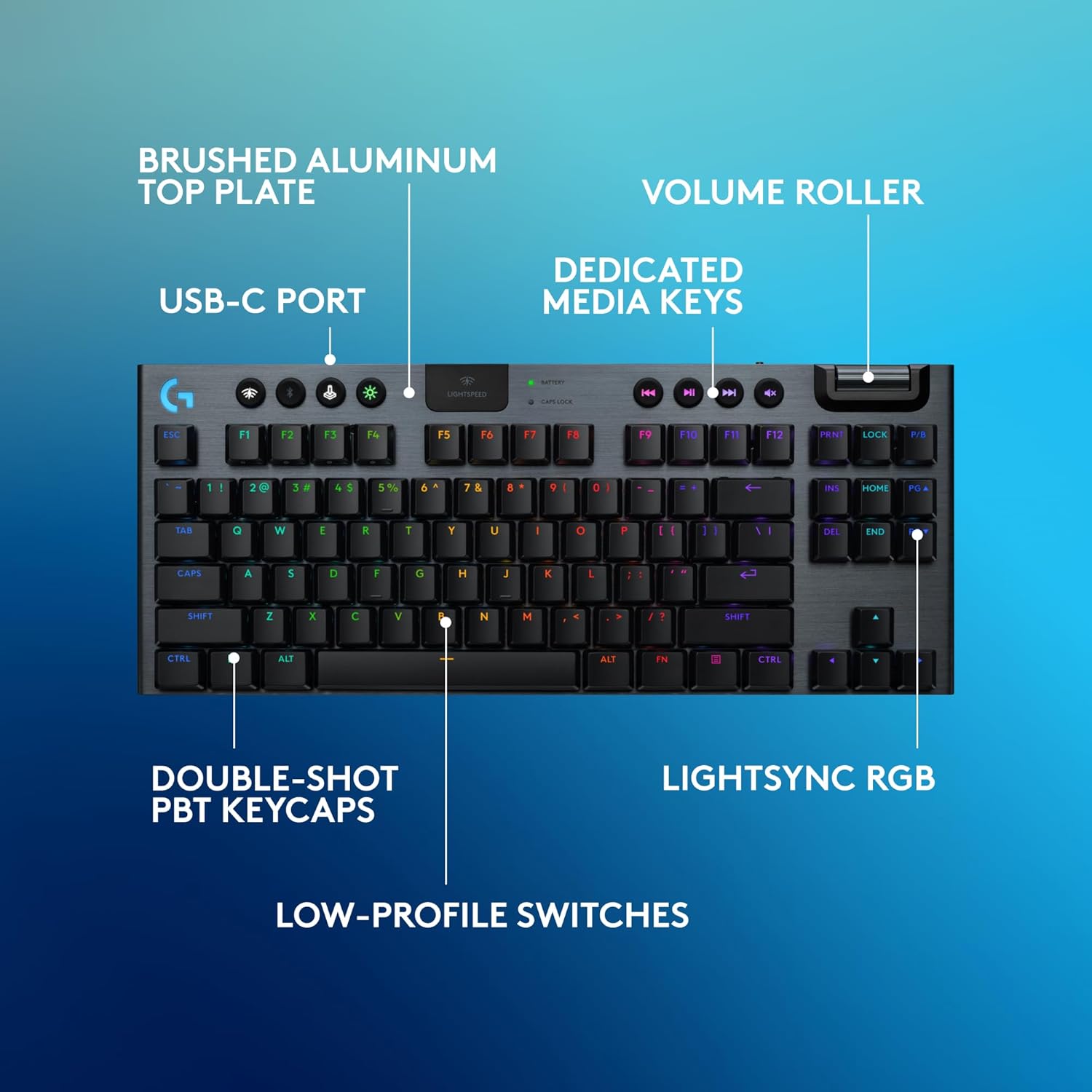 Logitech G915 X Lightspeed TKL Low-Profile Wireless Gaming Keyboard, Double-Shot PBT Keycaps, Fully Programmable Keys, RGB Backlighting, Sleek Aluminum Finishing, GL Red Linear - PC/Mac - Black