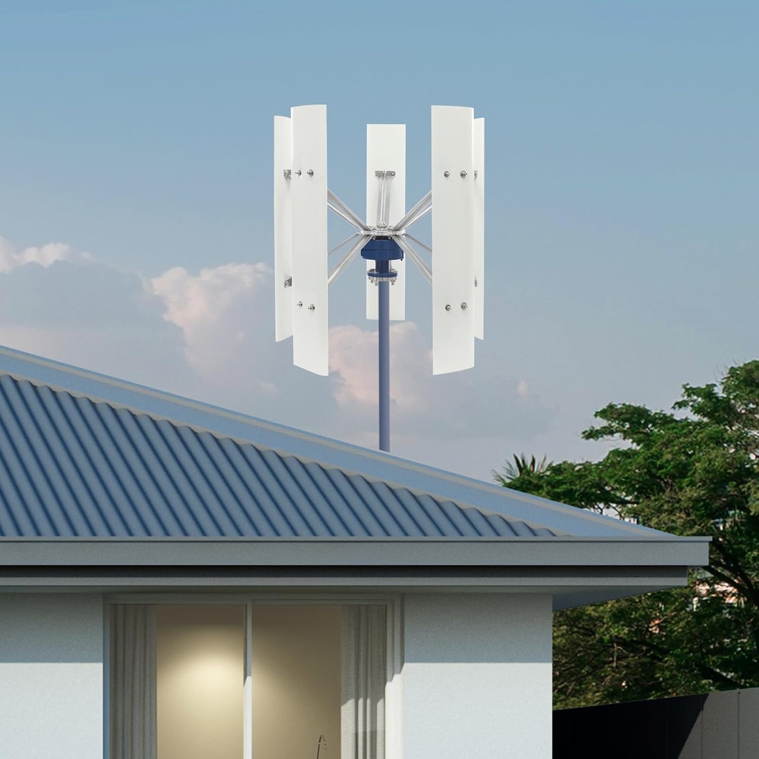 100W Vertical Axis Wind Turbine Generator, Permanent Magnet Generator with Intelligent Controller, Low Noise Helical Design Windmill for Home, Boats, Street Lighting (12V,100W,Style 2)