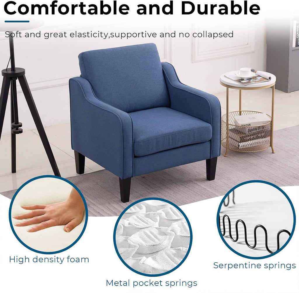 VINGLI Mid century Modern Accent Chair,Navy Blue Fabric Accent Chairs for Living Room Upholstered Armchair with Scooped Arms for Bedroom,Apartment,Studio,Office,Waiting Room