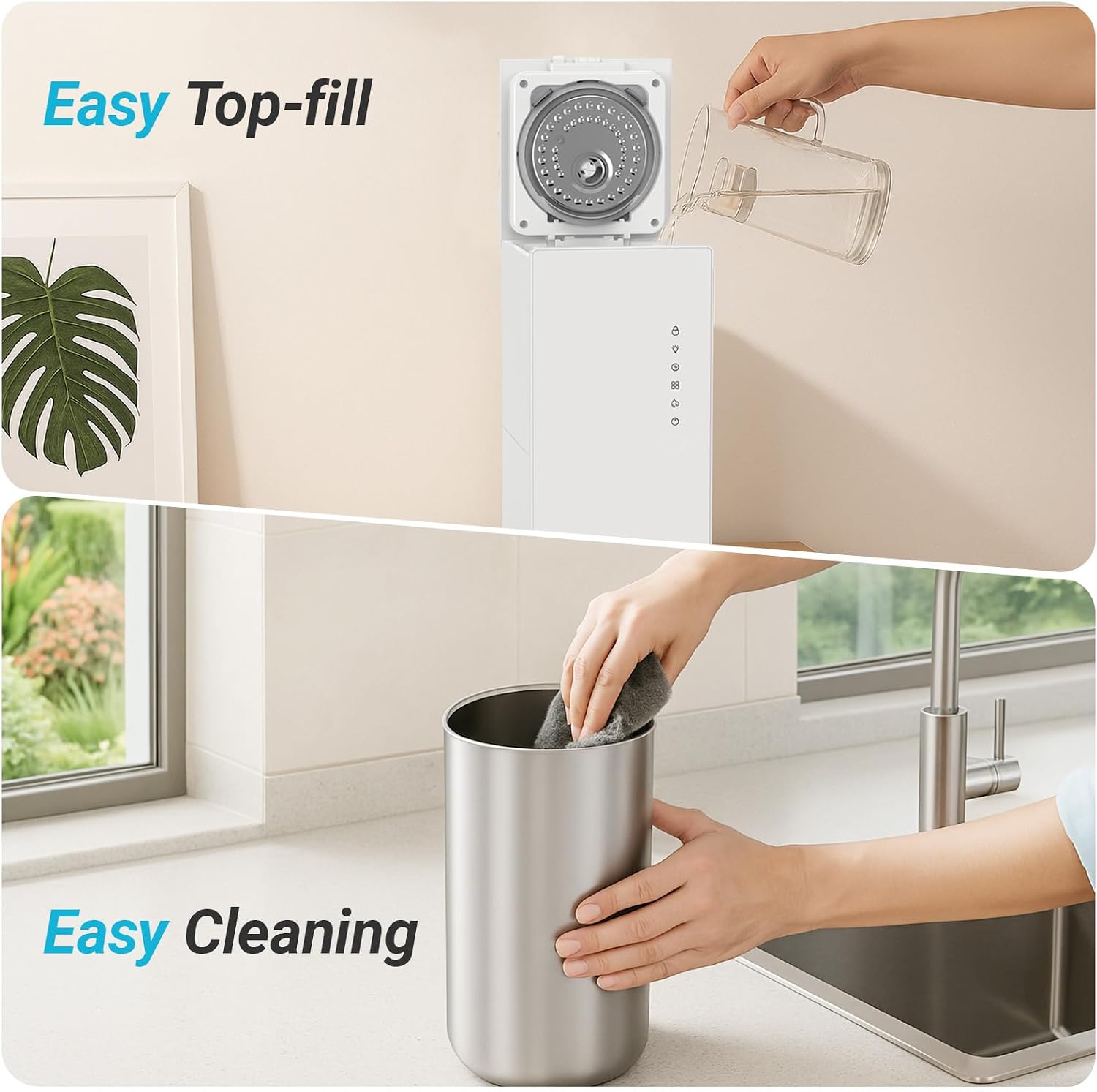 6L Stainless Steel Warm Mist Humidifier with Easy Clean and Warm Steam Function, Healthy Air Mist Humidifiers for Bedroom Living Room, with Sleep Mode and Auto-off Setting