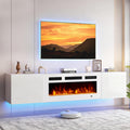 70'' Floating TV Stand with 36' Electric Fireplace, Wall Mounted Entertainment Center with Storage for TVs up to 80', Adjustable 12-Color LED Lights Media TV Console for Living Room,All White
