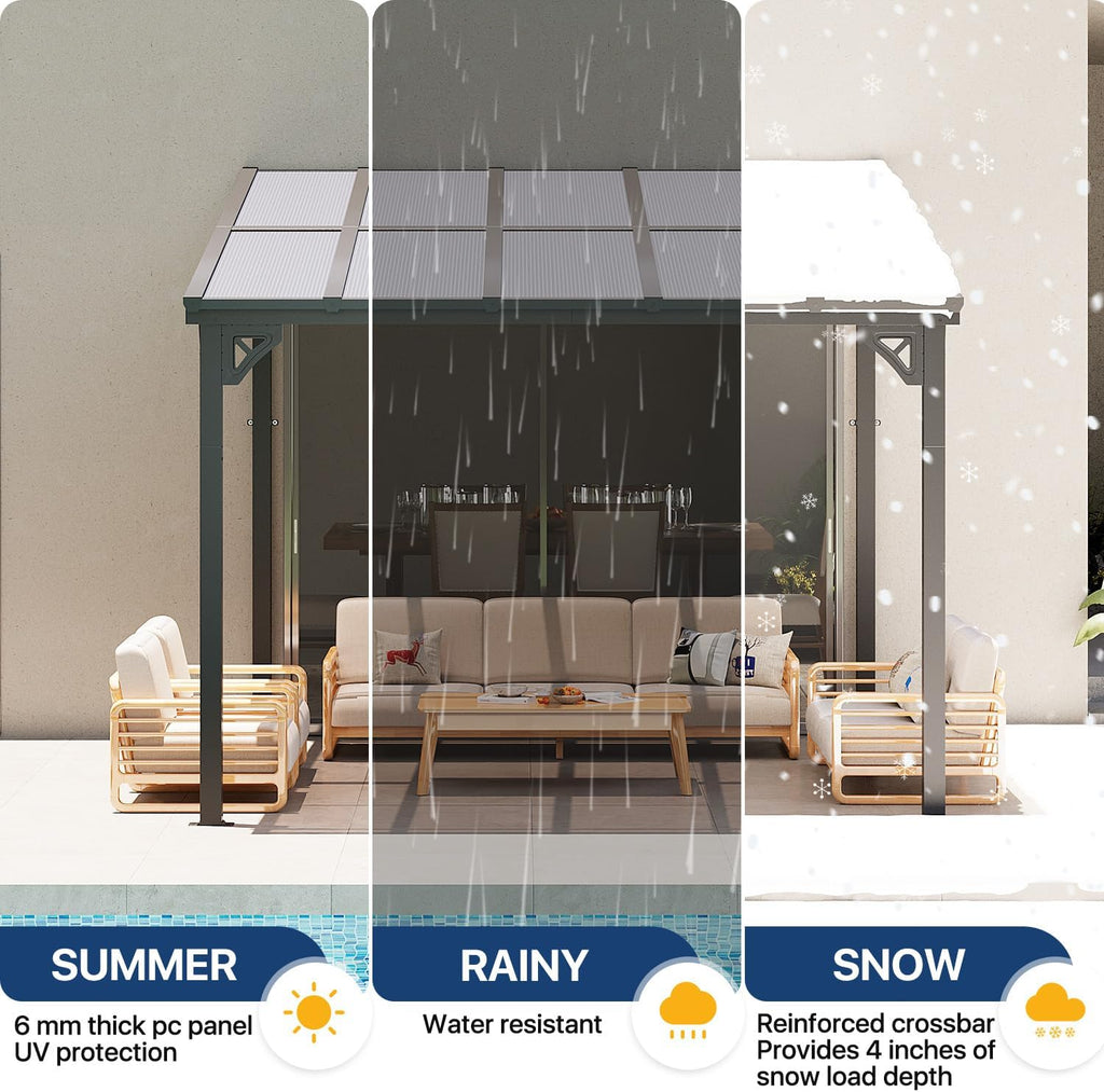 10' x 10' Wall-Mounted Gazebo Pergola, Stylish Outdoor Awning for Patio, Porch, Deck, and Backyard