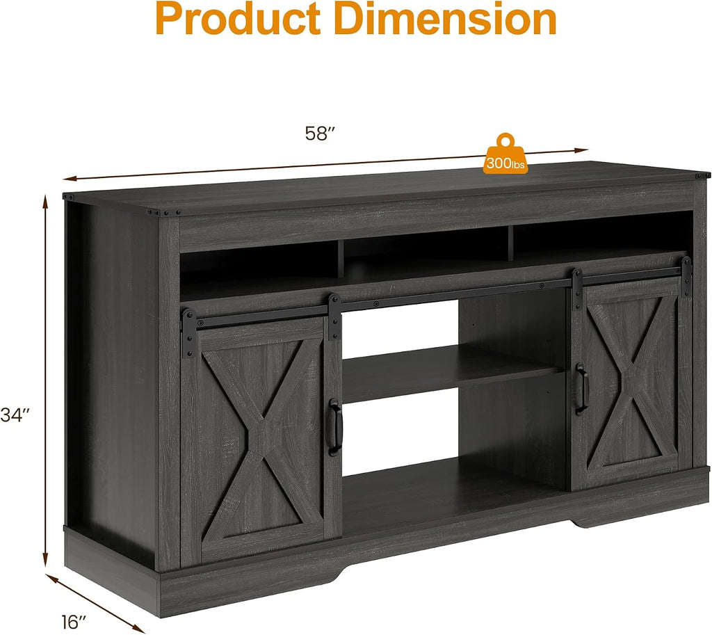 RoyalCraft TV Stand for 65+ Inch TV: Farmhouse Entertainment Center with Storage, Wood TV Console Cabinets with Sliding Barn Door, Tall Media with Adjustable Shelves for Living Rooms, Gray
