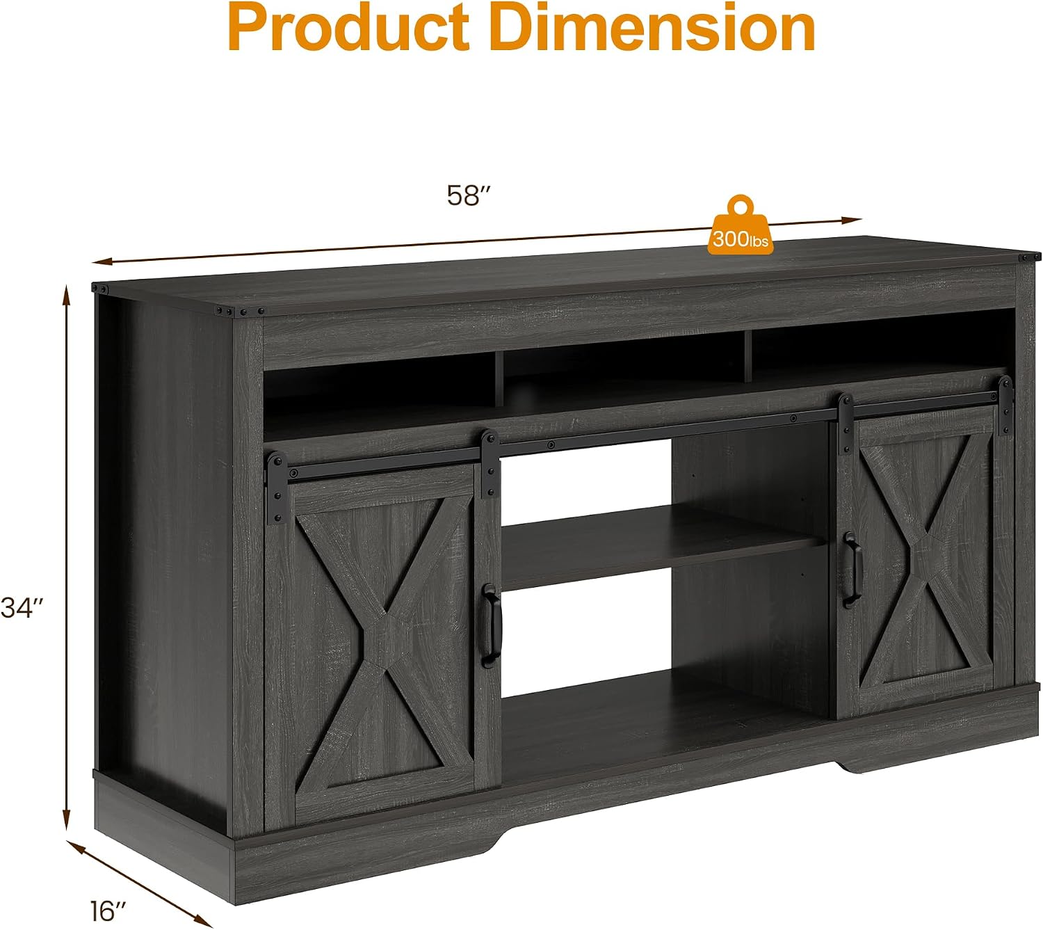 RoyalCraft TV Stand for 65+ Inch TV: Farmhouse Entertainment Center with Storage, Wood TV Console Cabinets with Sliding Barn Door, Tall Media with Adjustable Shelves for Living Rooms, Gray