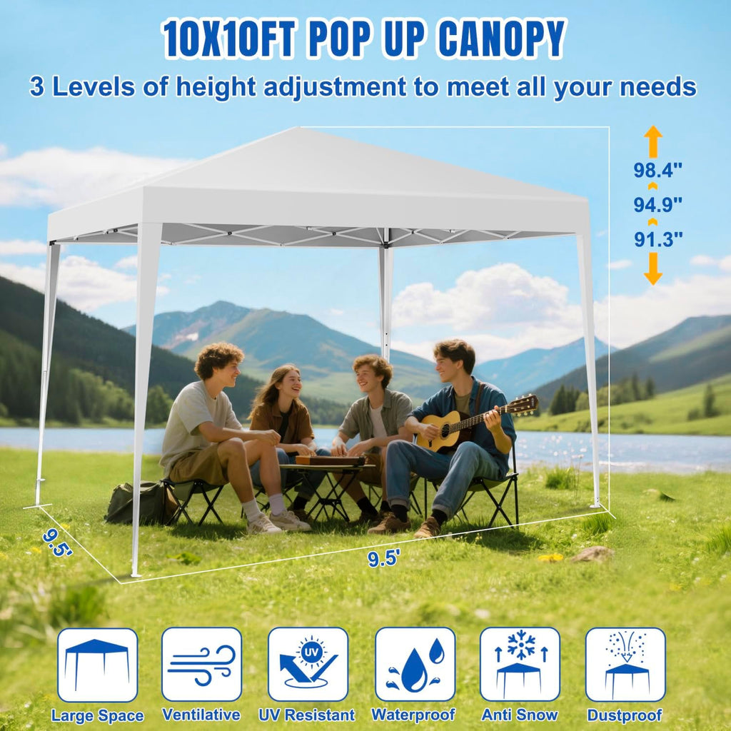 Yesker 10x10 Pop Up Canopy Tent UPF 50+ Waterproof Outdoor Canopy Portable Folding Easy Setup Gazebo Adjustable Height Instant Sun Shade Tent with Wheeled Bag for Events Parties Camping Patio, White