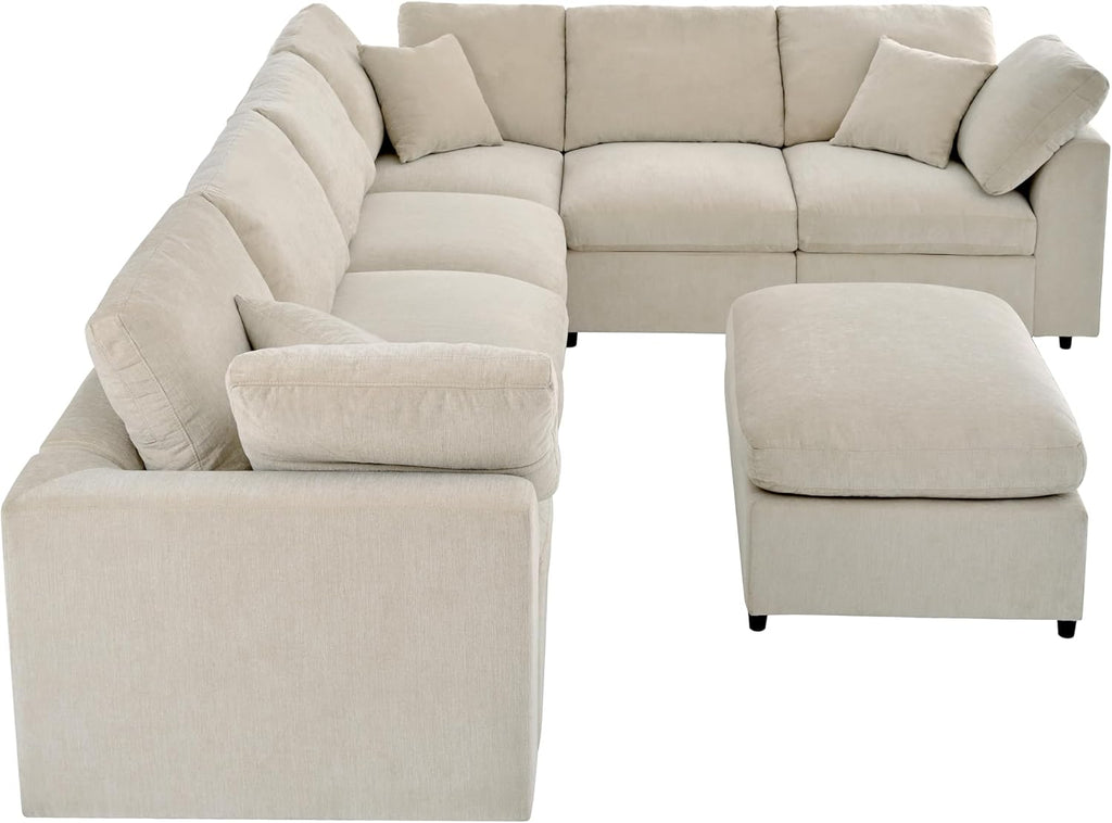 LUMISOL 124.8' Sectional Sofa with Ottoman for Living Room, Oversized L Shaped Couch, Modular Combination Corner Sofa for Spacious Space Office Apartment, Beige