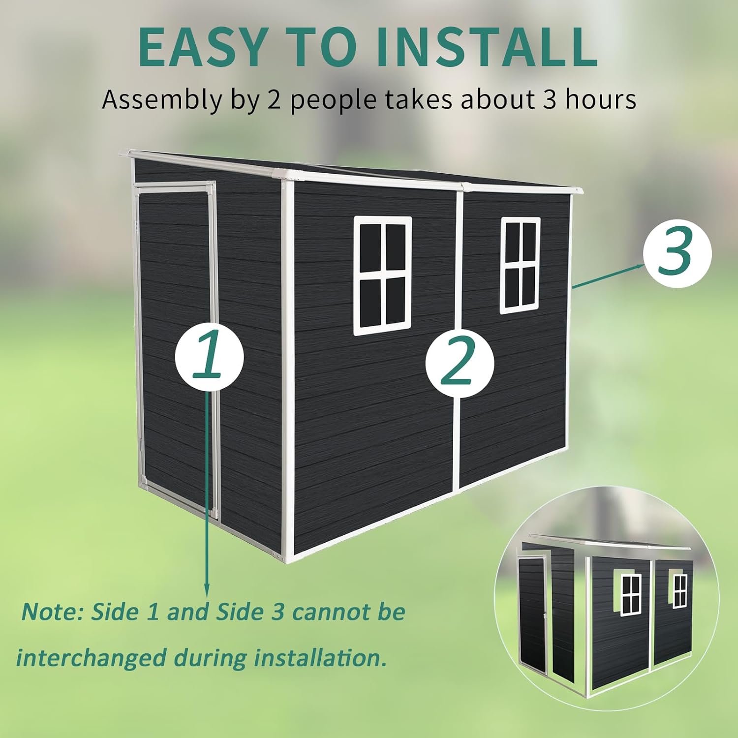 Storage Shed, 4x8ft Outdoor Storage Shed with Floor Included with 2 Windows and Lockable Door, Resin Sheds for House Garden Tools, Bike, Motorcycle, Lawn Mover, Lean to Shed, Black