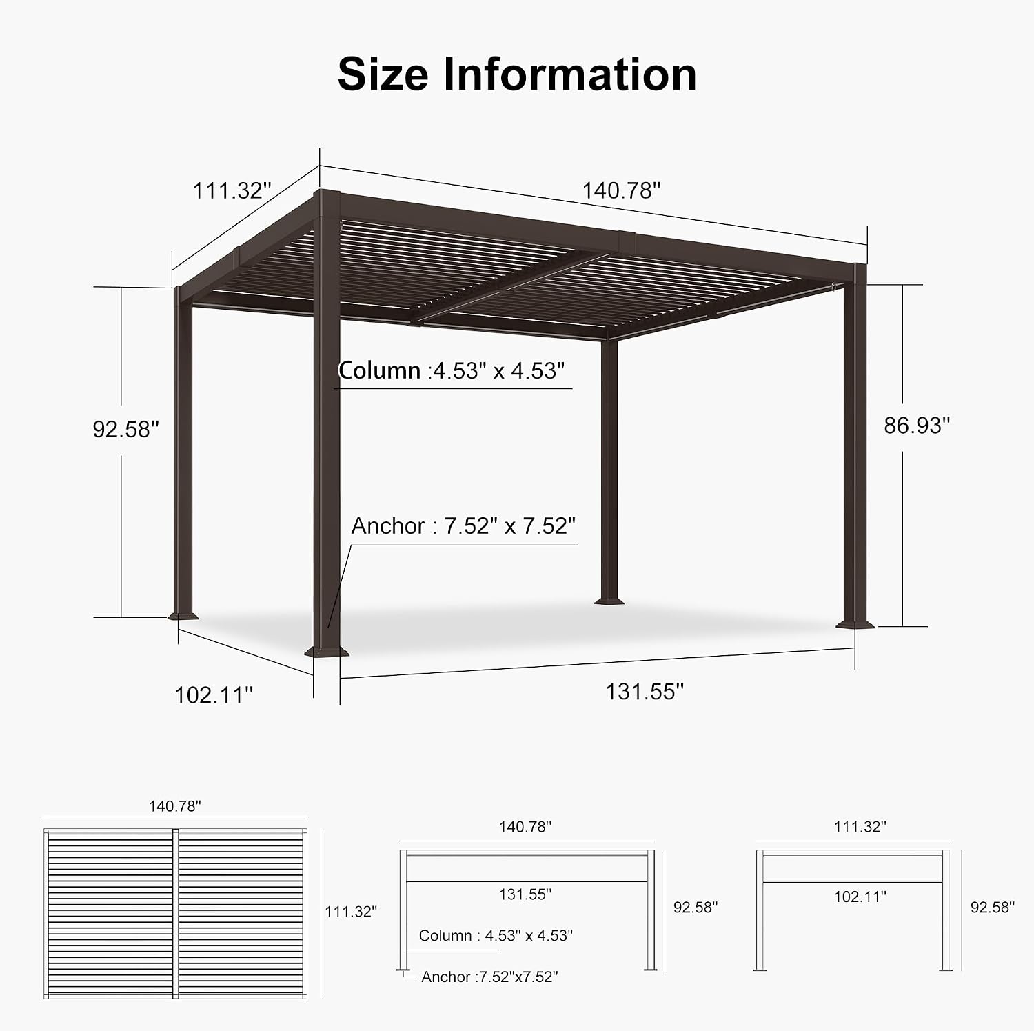 PURPLE LEAF 10' x 12' Outdoor Louvered Pergola Aluminum Pergola with Adjustable Roof for Camping Outdoor Patio Deck Garden Hardtop Gazebo Bronze