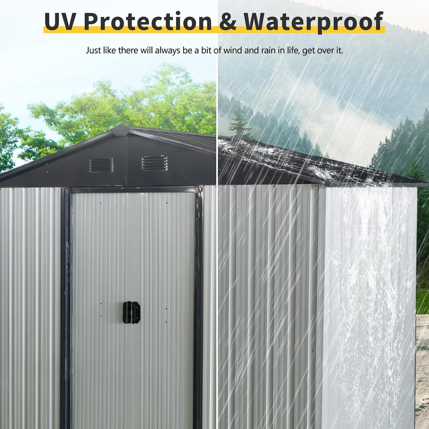 KEIKI 8x4 FT Outdoor Metal Storage Shed with Peaked Roof,Vents and Sliding Lockable Door for Garden Yard