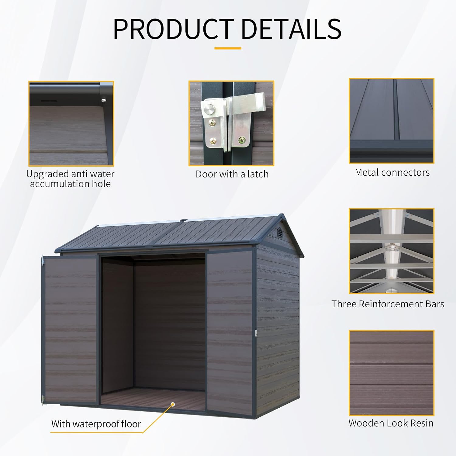 8x6 ft Outdoor Resin Storage Shed with Floor, Waterproof Plastic Garden Shed with Lockable Door and Two Windows, All-Weather Tool Sheds for Backyard, Patio, Lawn (Brown)