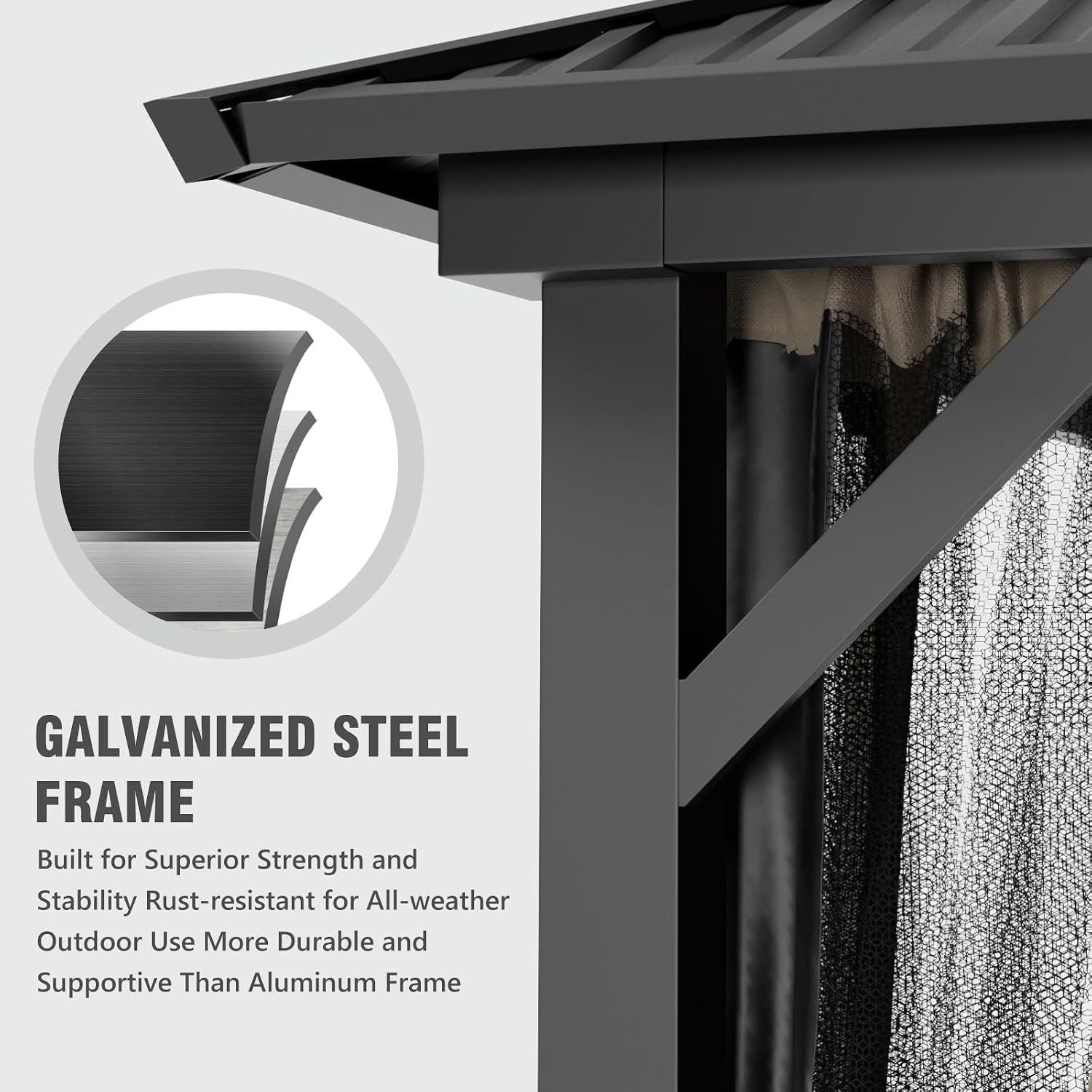 10x10 Hardtop Gazebo, Heavy Duty Outdoor Gazebo with Powder-Coated Iron Frame,Double Galvanized Steel Roof, Permanent Metal Pavilion with Mosquito Netting for Backyard, Patio & Garden