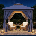 LAUSAINT HOME 8'x8' Outdoor Patio Gazebo, Heavy Duty Party Tent & Shelter with Double Roofs, Mosquito Nettings and Privacy Screens for Backyard, Garden, Deck (Navy Blue)