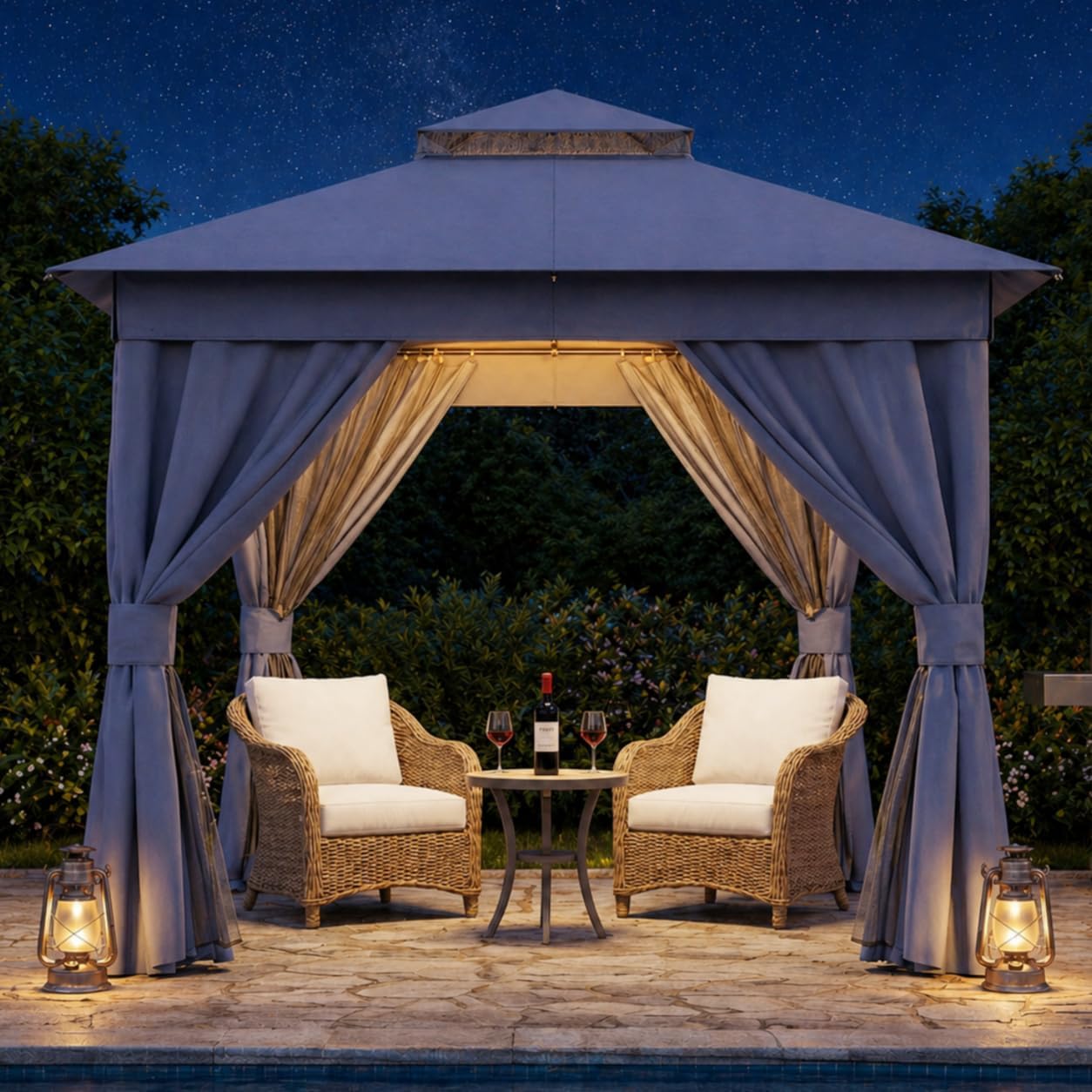 LAUSAINT HOME 8'x8' Outdoor Patio Gazebo, Heavy Duty Party Tent & Shelter with Double Roofs, Mosquito Nettings and Privacy Screens for Backyard, Garden, Deck (Navy Blue)