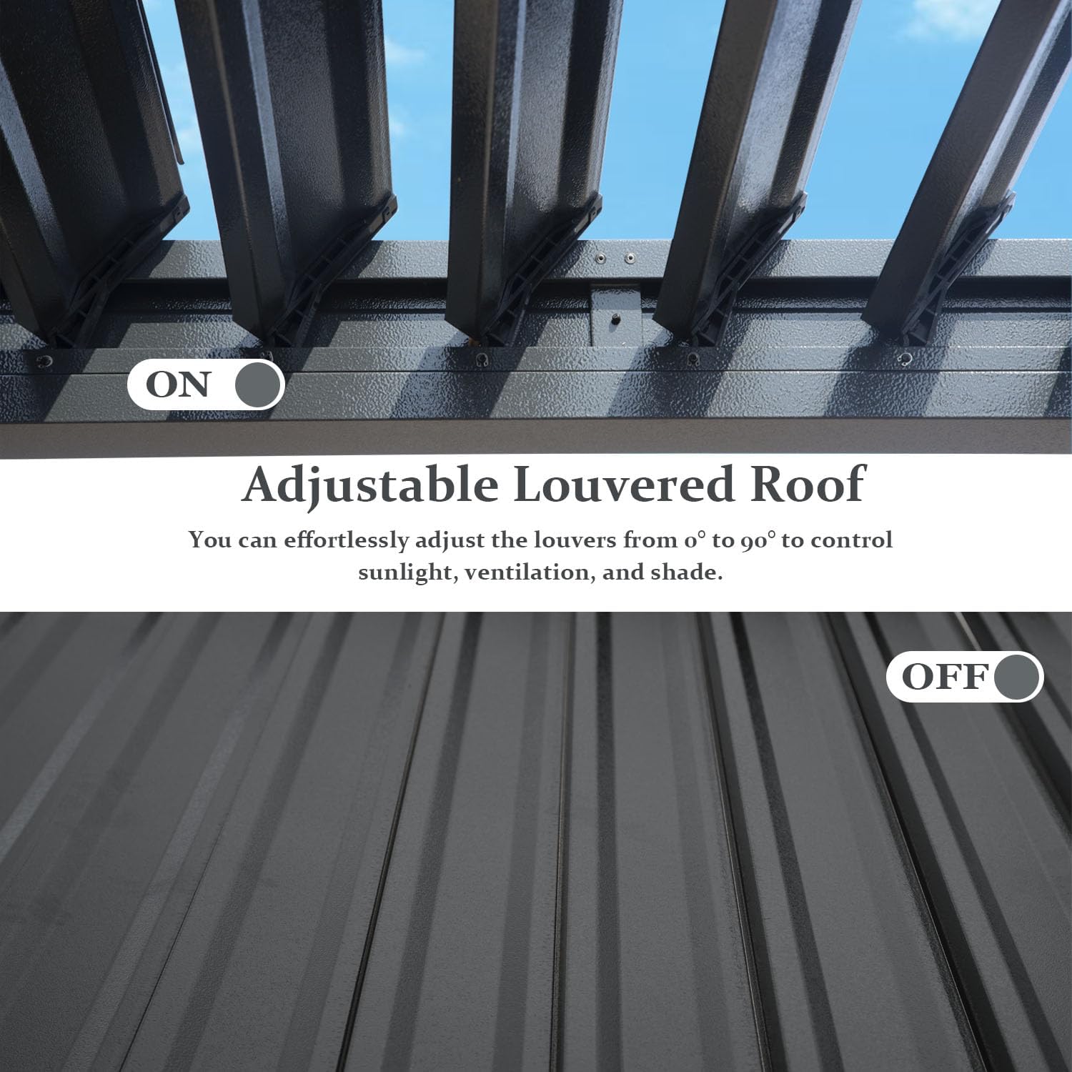 Domi Louvered Pergola 10×13 FT, Outdoor Aluminum Pergola with Adjustable Rainproof Roof and Drainage System, Metal Pergola Gazebo for Patio, Deck, Backyard, Grey