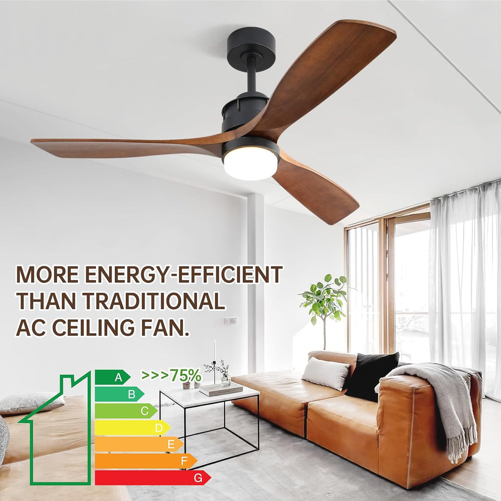 CACI Mall 60 inch Wood Ceiling Fan with Light, Outdoor Ceiling Fans for Covered Patios, Walnut, Remote Control, Large, for Porch/Garage/Farmhouse