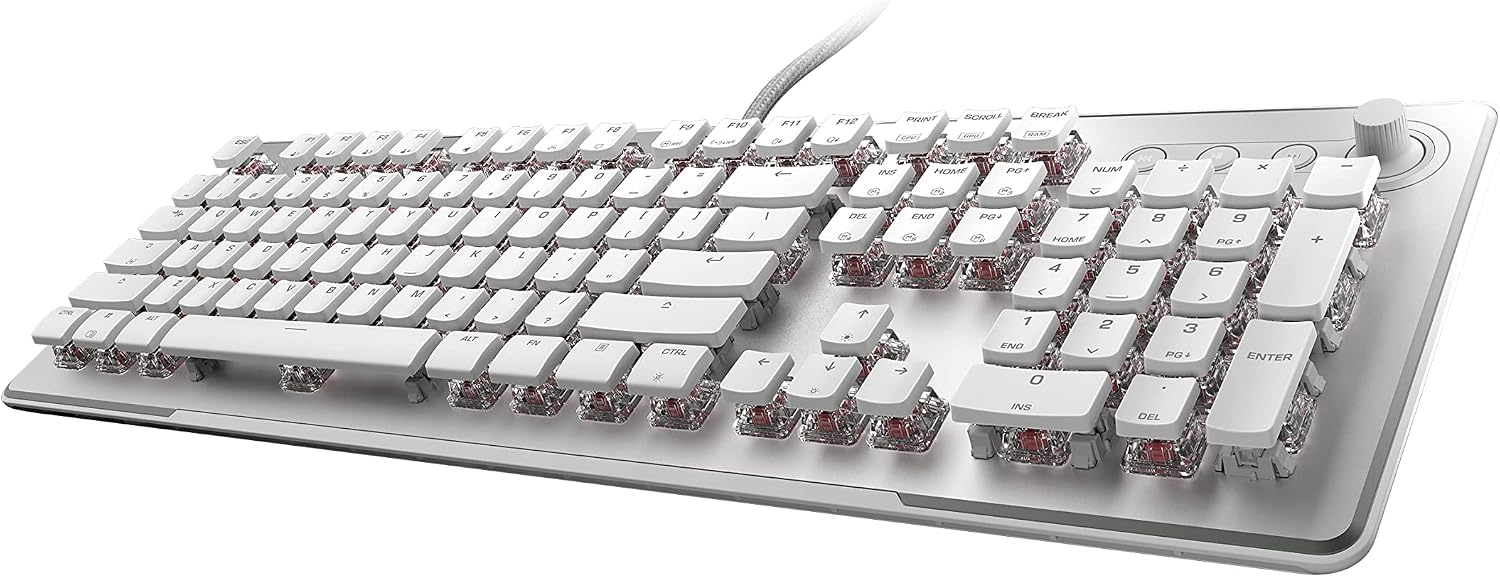 ROCCAT Vulcan II Max – Optical-Mechanical PC Gaming Keyboard with Customizable RGB Illuminated Keys and Palm Rest, Titan II Smooth Linear Switches, Aluminum Plate, 100M Keystroke Durability – White