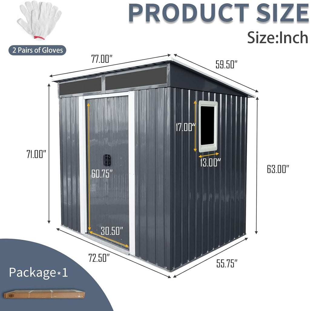 GDFStudio 6ft x 5ft Outdoor Metal Storage Shed with Window and Transparent Roof Panel, Garden Tool House with Metal Foundation, Sliding Doors, Hooks & Accessories Included,Black and White