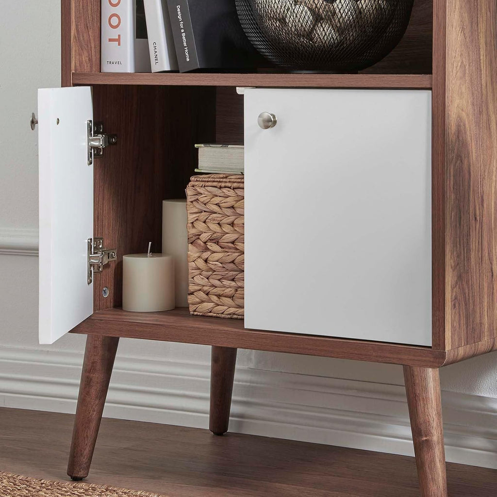 Modway EEI-6230-WAL-WHI Transmit Display Cabinet Bookshelf, Walnut White