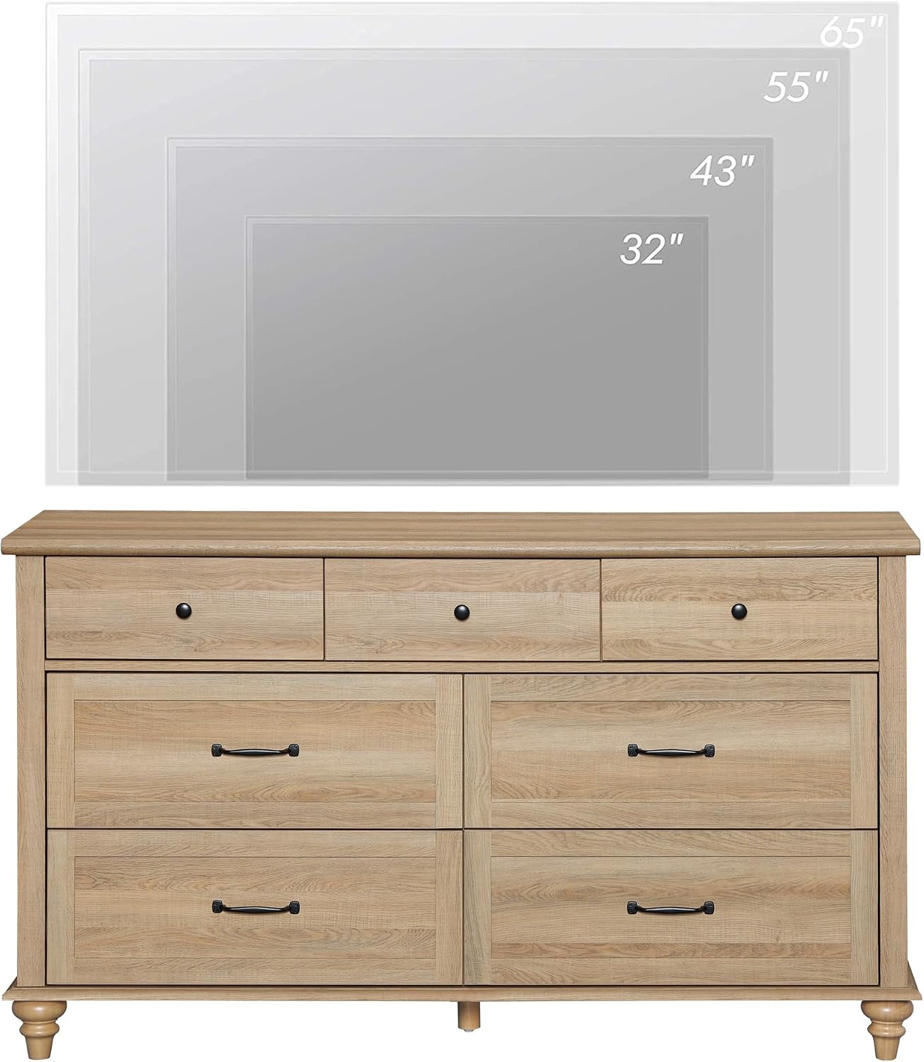 WAMPAT Dresser TV Stand for 65 Inch TV, Farmhouse TV Console Table Entertainment Stand with 7 Drawers, Wooden Media Storage Dresser for Living Room Bedroom, Oak, 54 Inch