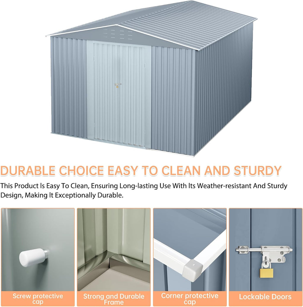 Large Metal Storage Shed, 10x10 FT Outside Storage Shed, Outdoor Storage Tool Shed with Lockable Doors and Air Vents, Garden Sheds for Backyard