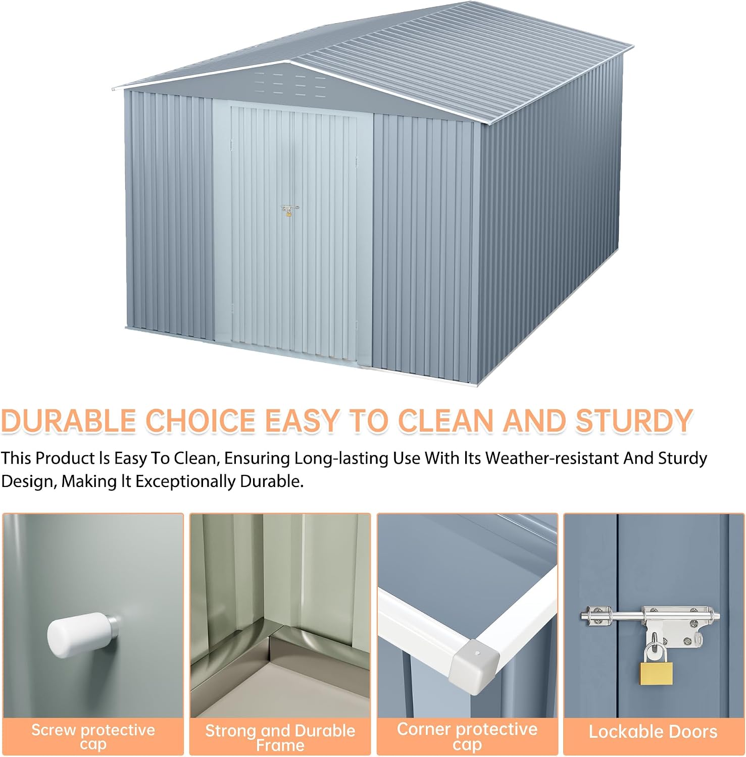 Large Metal Storage Shed, 10x10 FT Outside Storage Shed, Outdoor Storage Tool Shed with Lockable Doors and Air Vents, Garden Sheds for Backyard