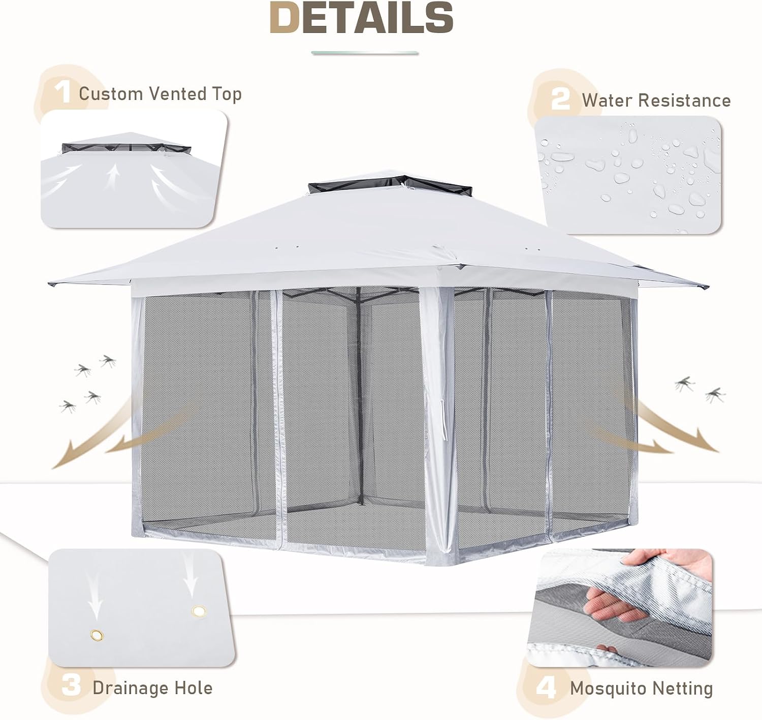EAGLE PEAK 13x13 Pop Up Gazebo with Mesh Netting, Easy Up Screened Canopy for Patio and Backyard, Easy Set up Outdoor Gazebo (White)