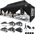 COBIZI Canopy Tent 10x30 Pop Up Canopy with 8 Removable Sidewalls Party Tents for Parties Wedding Patio Commercial Waterproof and UV50+ Ez Outdoor Instant Gazebo with Roller Bag & 4 Sandbags（Black）