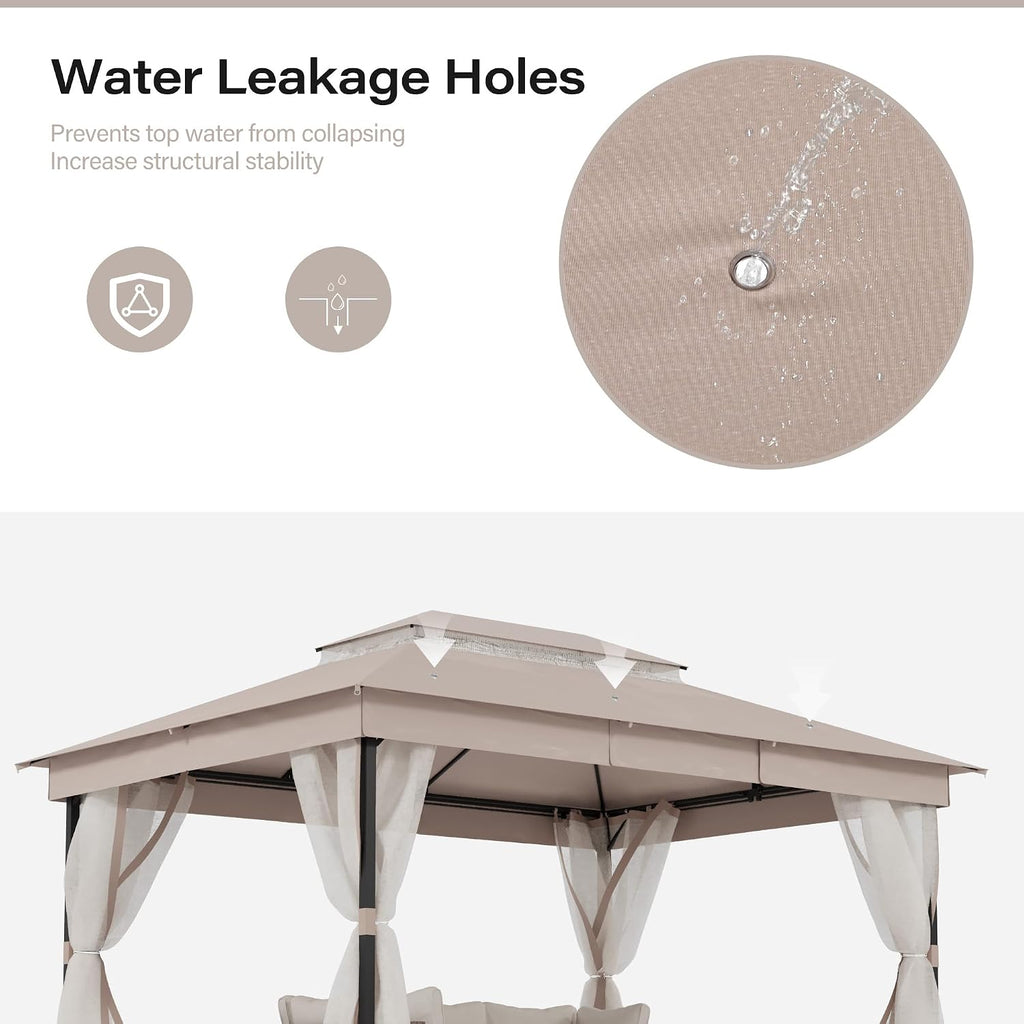LAUSAINT HOME 10' X 13' Waterproof Patio Gazebo with Mosquito Netting, Double Roof Outdoor Gazebo Pavilion Shelter for Backyard, Garden, Lawn, Wedding (Khaki)