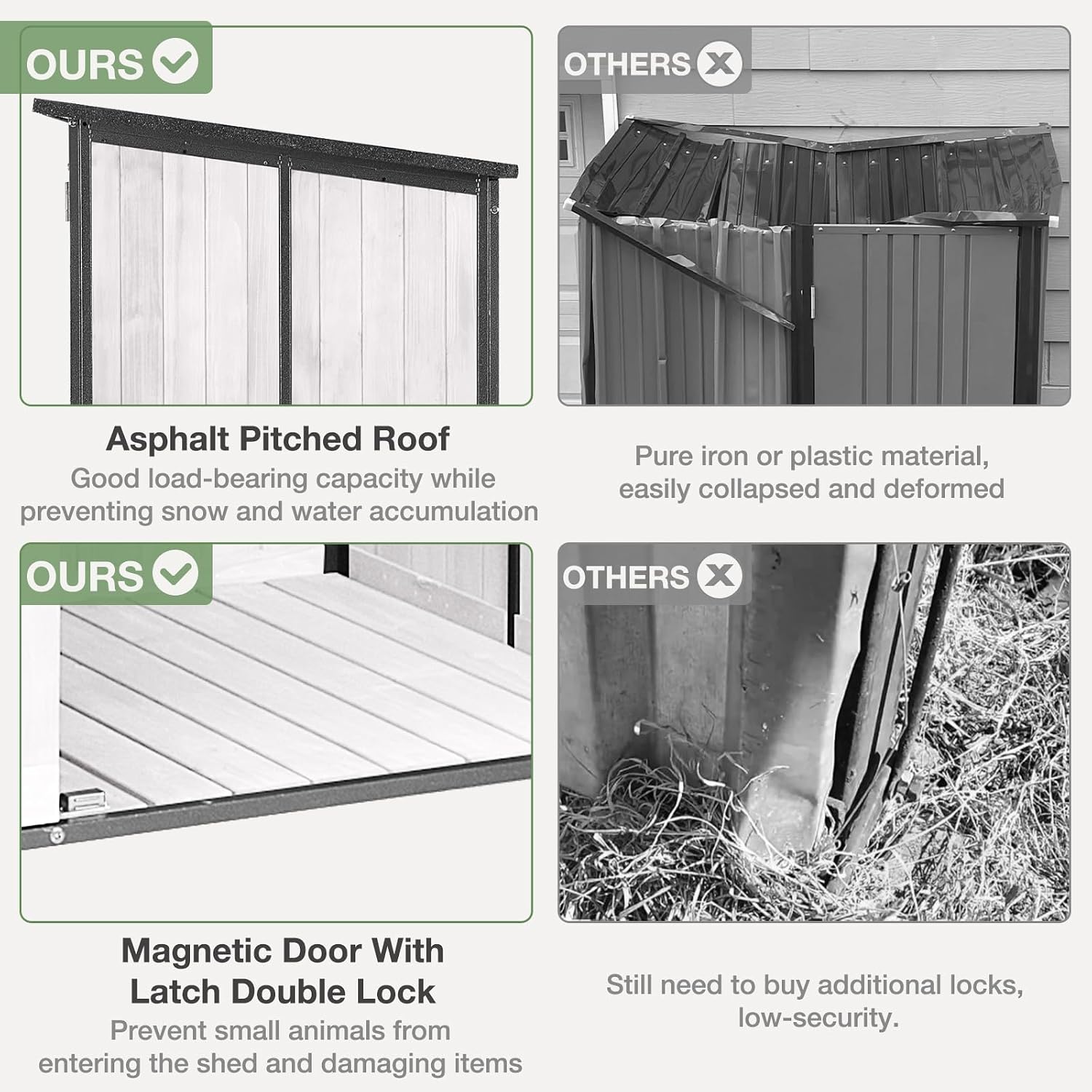 Outdoor Storage Shed with Floor - Waterproof Natural Fir Cabinet with Adjustable Shelves and Double Lock for Anti-Theft - Suitable for Storing Garden Tools and Household Debris (Off-White)
