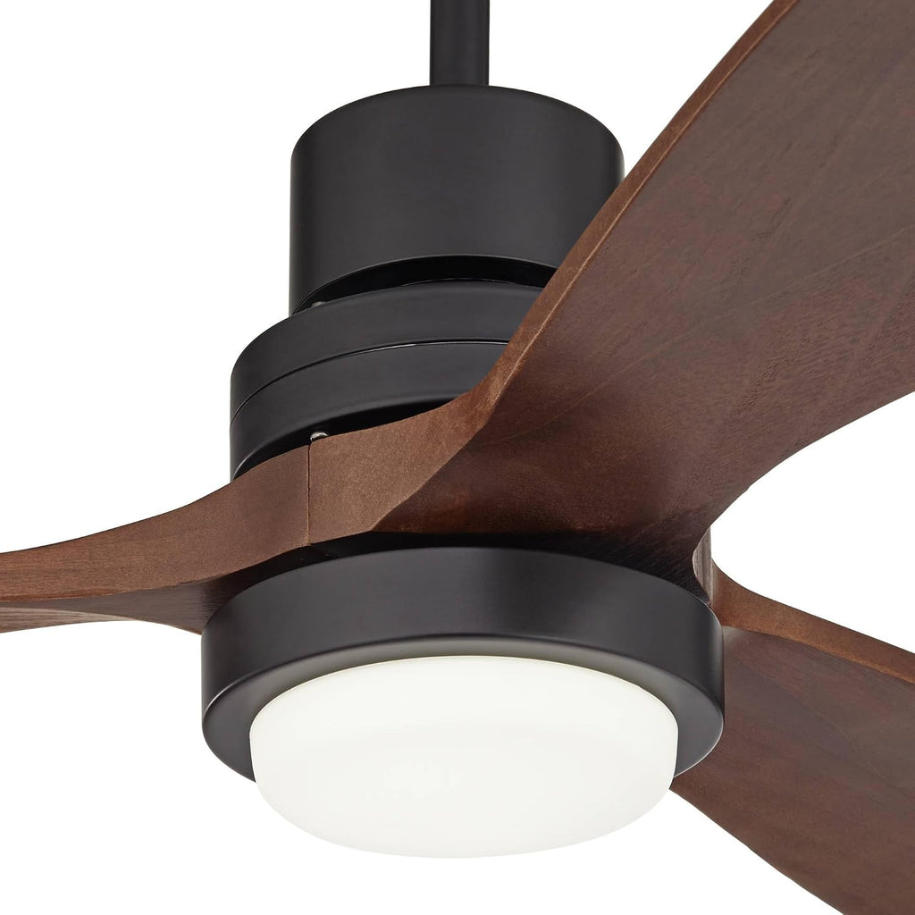 Casa Vieja 52' Delta-Wing DC Modern Industrial Outdoor Ceiling Fan with LED Light Remote Control Matte Black Dark Walnut Damp Rated for Cottage Core Patio Exterior House Home Porch Garage Barn
