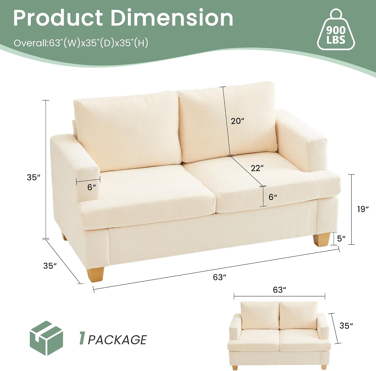 YOUDENOVA Sofa, 2 Piece Set Comfy Couch, 3 Seater & Loveseat Sofa with Deep Seats, Modern Sleeper Couch for Living Room, Beige Chenille