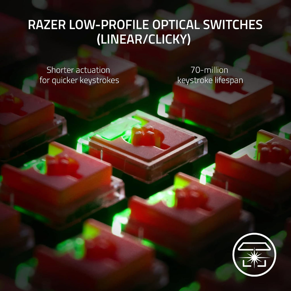 Razer DeathStalker V2 Pro Wireless Gaming Keyboard: Low-Profile Optical Switche HyperSpeed Wireless & Bluetooth 5.0-40 Hr Battery - Ultra-Durable Coated Keycaps - Chroma RGB (Renewed)