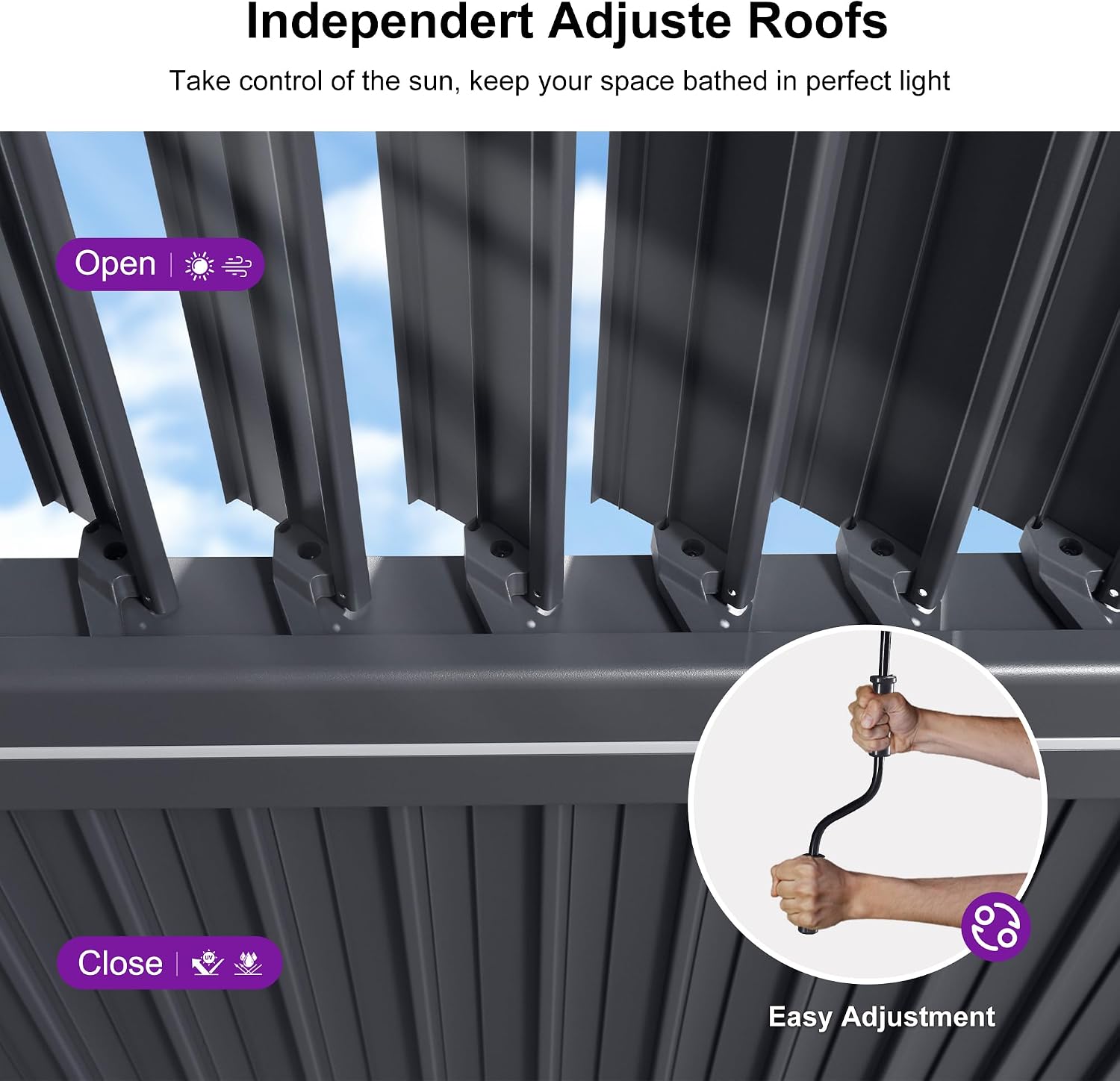 PURPLE LEAF Louvered Pergola 92KS 10' x 14' with Integrated LED Strip Lights Aluminum Outdoor Pergola with Adjustable Louvered Roof for Patio Deck Garden Yard Gray