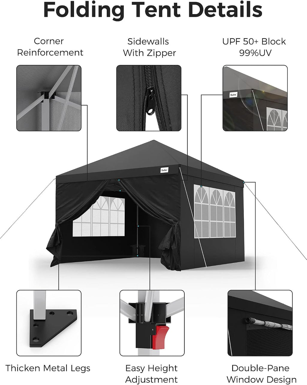 Pop up Canopy Tent - 10x10ft Outdoor Tent with Window and Removable Side Wall Door, Waterproof Camping Awning Gazebo-Tent for Outdoor, with Wheeled Storage Box