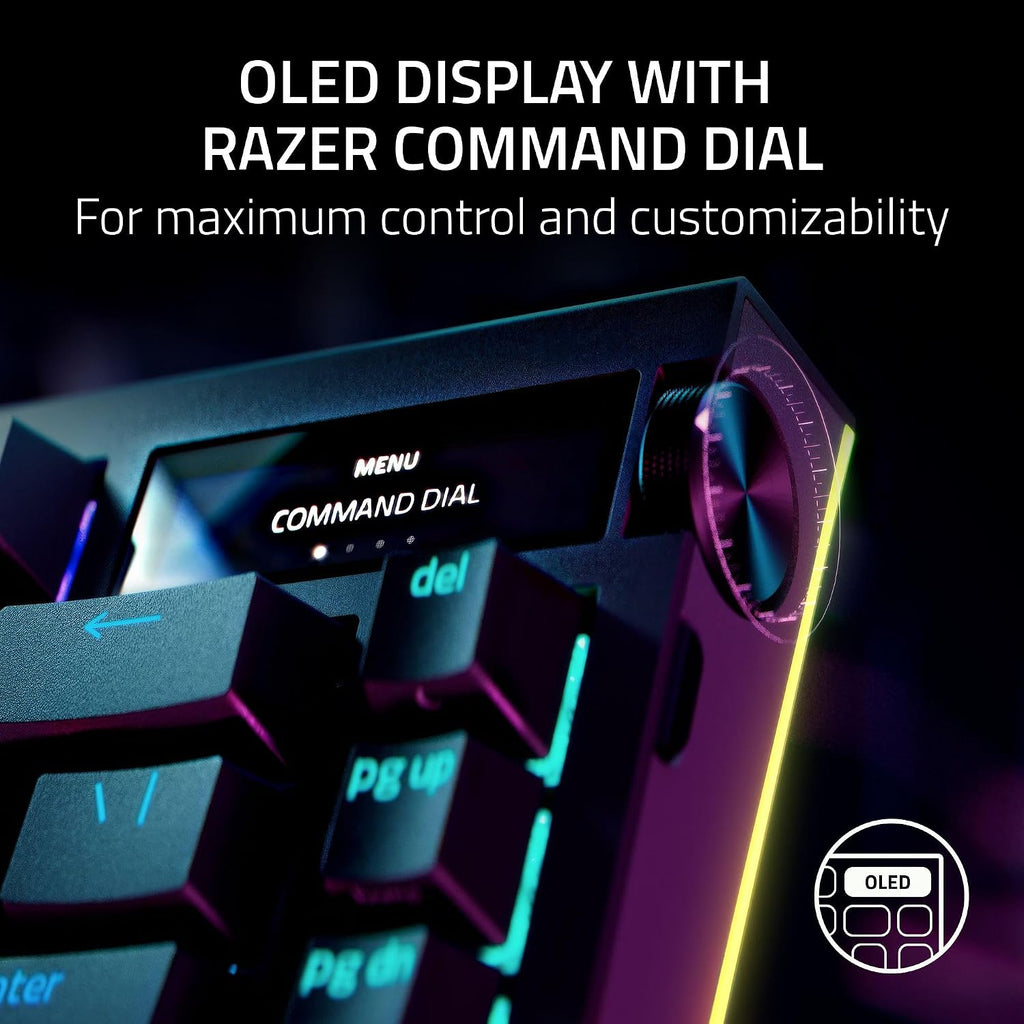 Razer BlackWidow V4 Pro 75% Wireless Gaming Keyboard: OLED Display - True 4K Hz Wireless - Bluetooth - Hot Swappable - Orange Tactile Switches - Command Dial - Snap Tap - Chroma RGB - Wrist Rest
