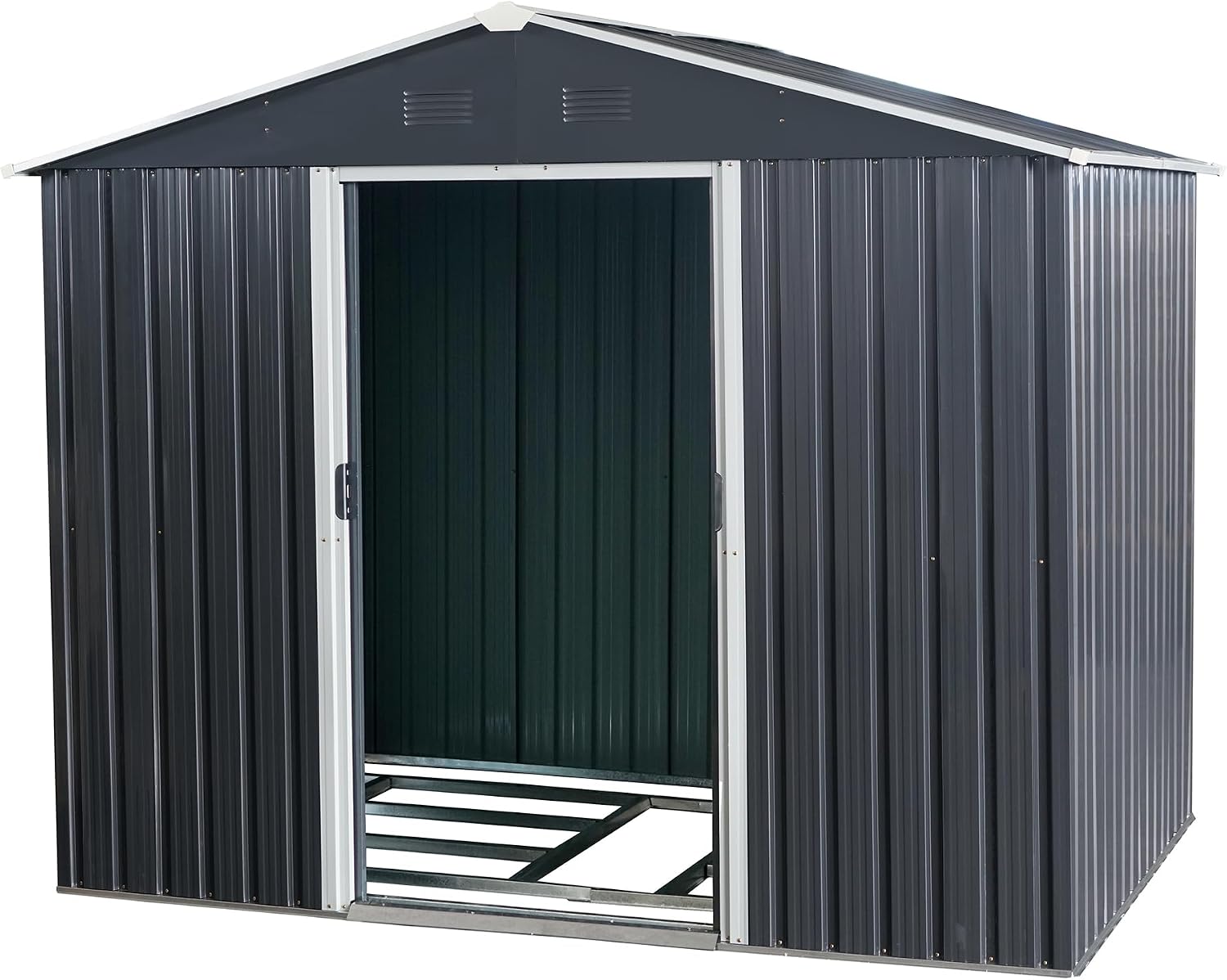 8X6 ft Outdoor Metal Storage Shed with Floor Floor, Lockable Galvanized Steel Tool Shed with Sliding Door and Air Vent, Waterproof Garden Storage House for Backyard, Patio