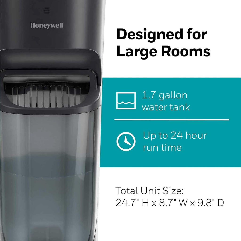 Honeywell Top Fill Tower Humidifier, Digital Humidistat, Black – Cool Mist Humidifiers for Bedroom, Home or Office with Space-Saving Tower Design