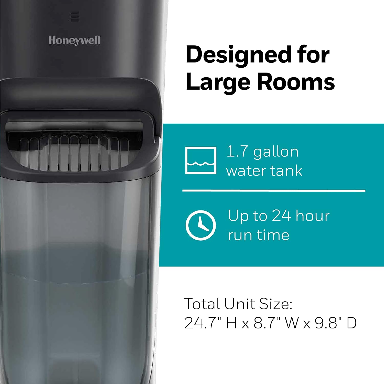 Honeywell Top Fill Tower Humidifier, Digital Humidistat, Black – Cool Mist Humidifiers for Bedroom, Home or Office with Space-Saving Tower Design