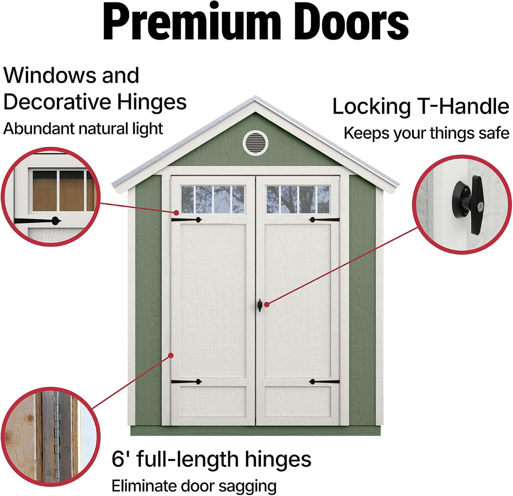 Handy Home Products Garden Shed 6x8 Do-it-Yourself Wooden Storage Shed with Metal Roof- Does not Include Floor kit or Paint