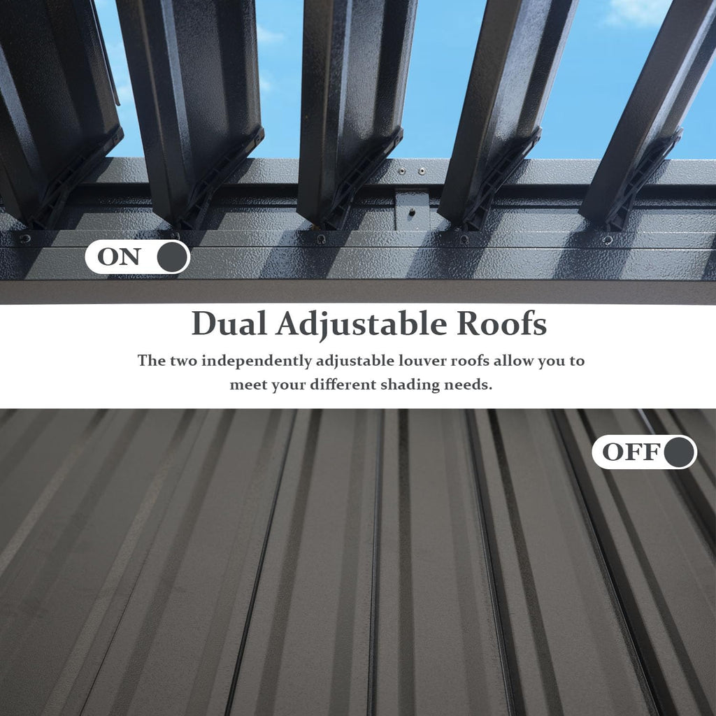 Domi Louvered Pergola 10×16 FT, Outdoor Aluminum Pergola with Adjustable Rainproof Roof and Drainage System, Metal Pergola Gazebo for Patio, Deck, Backyard, Grey