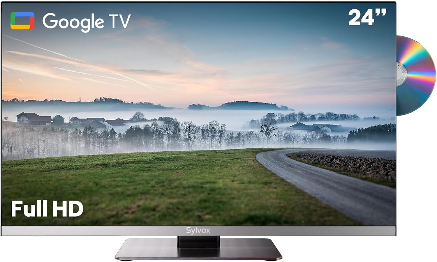 SYLVOX Smart RV TV, 24 inch TVs with DVD Player Built-in, 12 Volt for RV Camper 1080P FHD, Google Smart Free Download APPs, Support WiFi Bluetooth, 2 HDMI & 2 USB, AC/DC Powered, Frameless Design