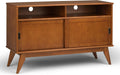 SIMPLIHOME Draper TV Stand - 54 inch Wide Solid Wood Tall Media Console in Teak Brown, Mid Century Modern Entertainment Center for Living Room for TVs up to 60 Inches with Shelves and Cable Management